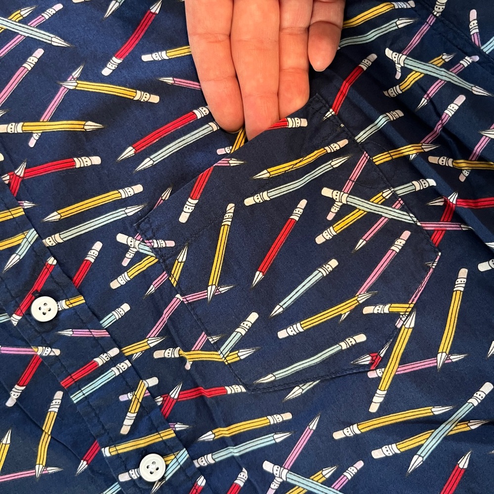 Oxford Lads Men’s short sleeve quirky pencil print button down shirt - Large - Picture 10 of 11